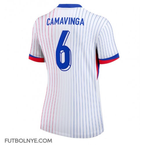 Camiseta Francia Eduardo Camavinga #6 Visitante Equipación para mujer Eurocopa 2024 manga corta